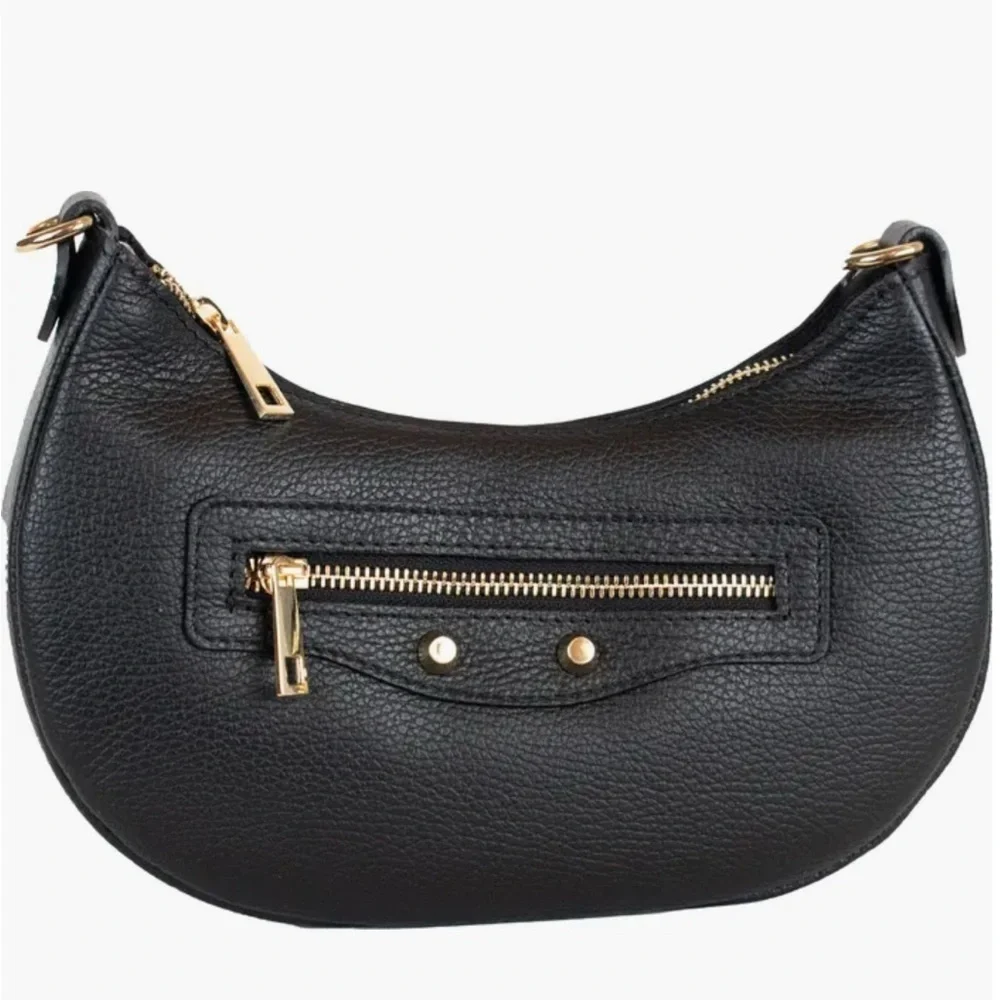 Persaman New York Black Hobo Bag with Gold Accents